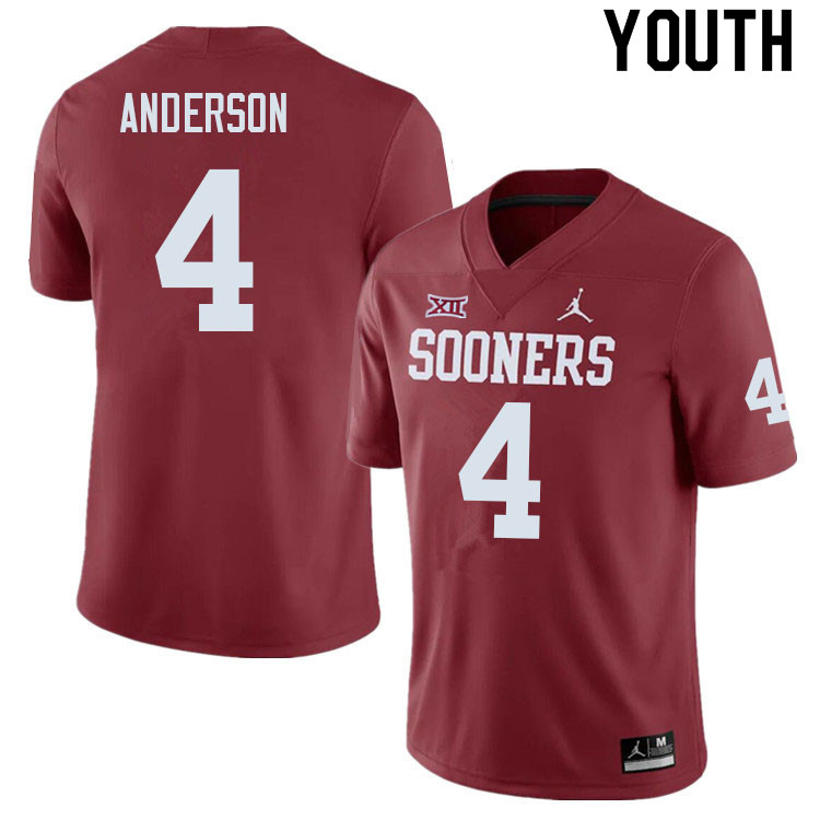 Youth #4 Nic Anderson Oklahoma Sooners College Football Jerseys Sale-Crimson